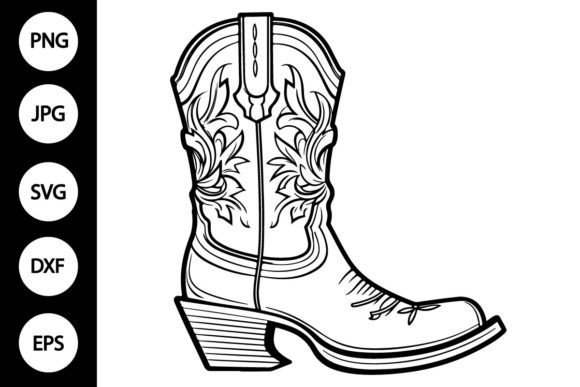 Outline Cowboy Boot SVG, Coloring Page